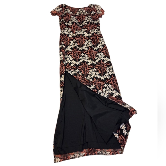 Aidan Mattox Floral Embroidered Lace Column Dress Long Gown Pink Black Size 4 - Picture 6 of 11